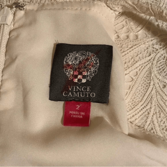 Vince Camuto Dress Sz 2 Lace Overlay Halter High-Low Cream Dress Ruffle Trim - Picture 6 of 7